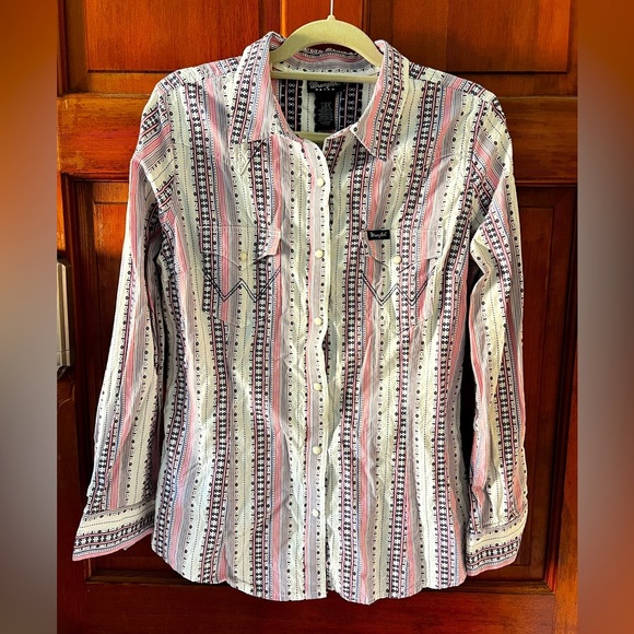 Wrangler Retro Western Snap Button Shirt L Aztec Cowboy Rodeo Boho Cotton - Picture 2 of 12